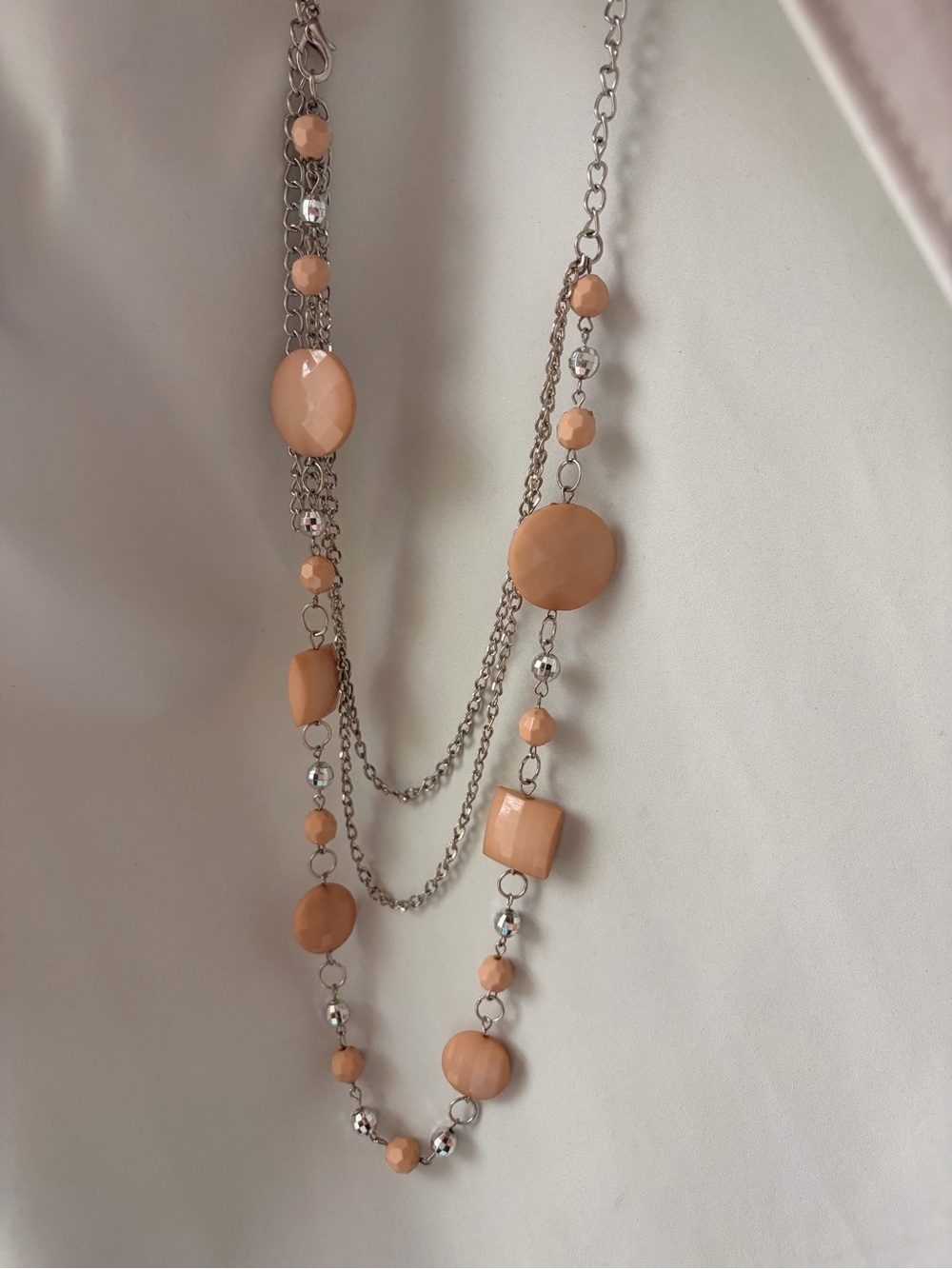 Layered Peach Bead Pendant Necklace - Women Jewelry
